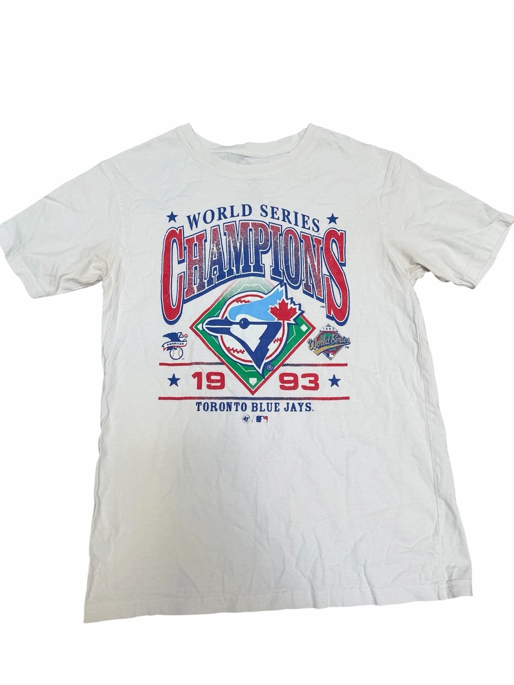 TORONTO BLUE JAYS MLB Baseball White 1993 World Series Champions Tee Size Small